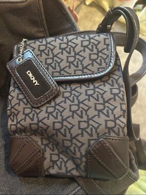 DKNY Logo Crossbody with Dark Brown Trim